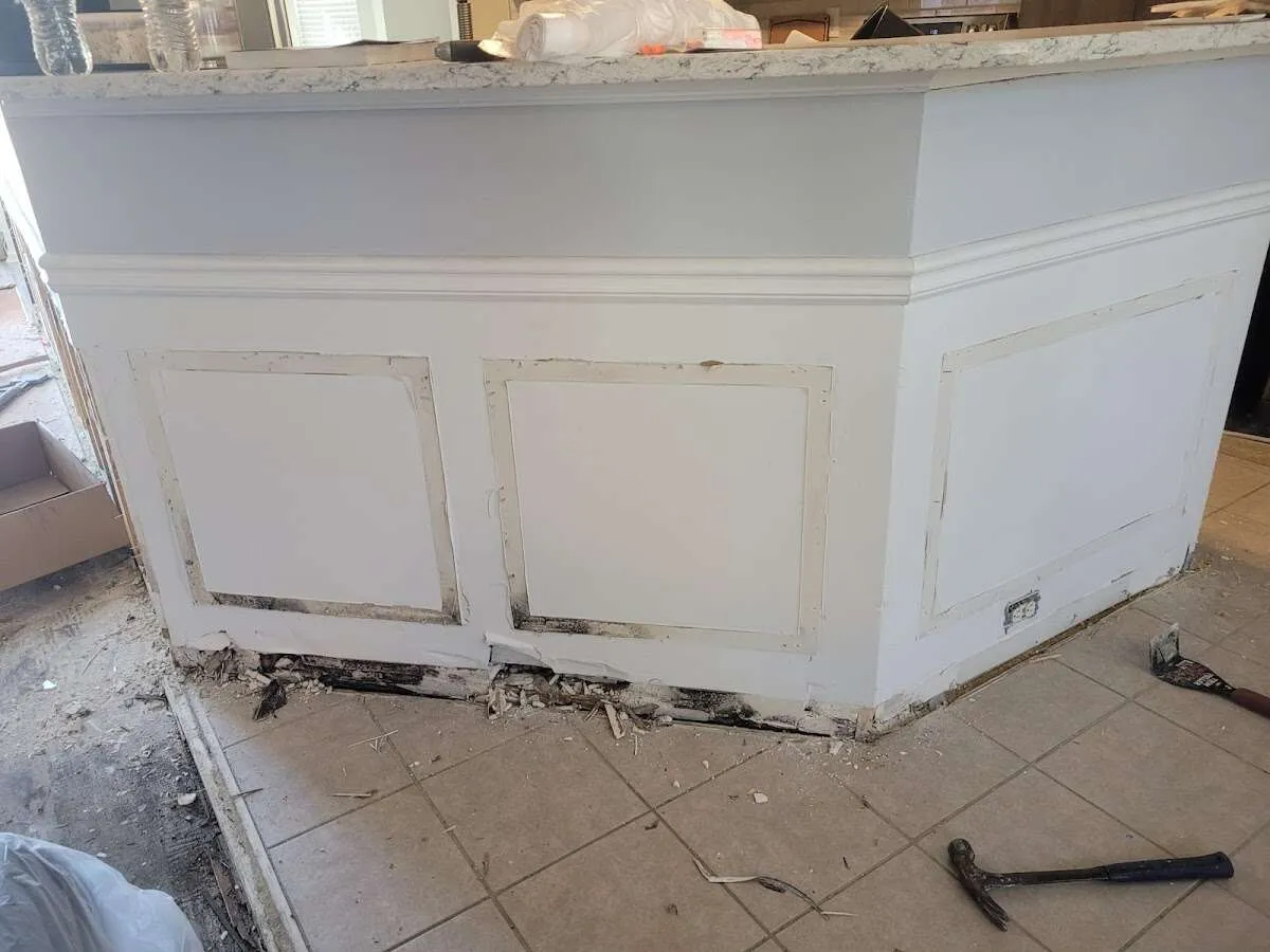 Water damage and mold on kitchen during Storm Damage Restoration in Elsmere